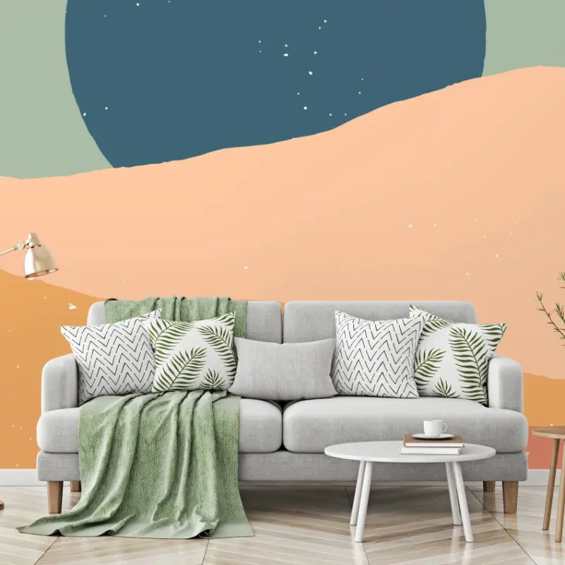 Wall mural abstract pastel desert landscape with moon