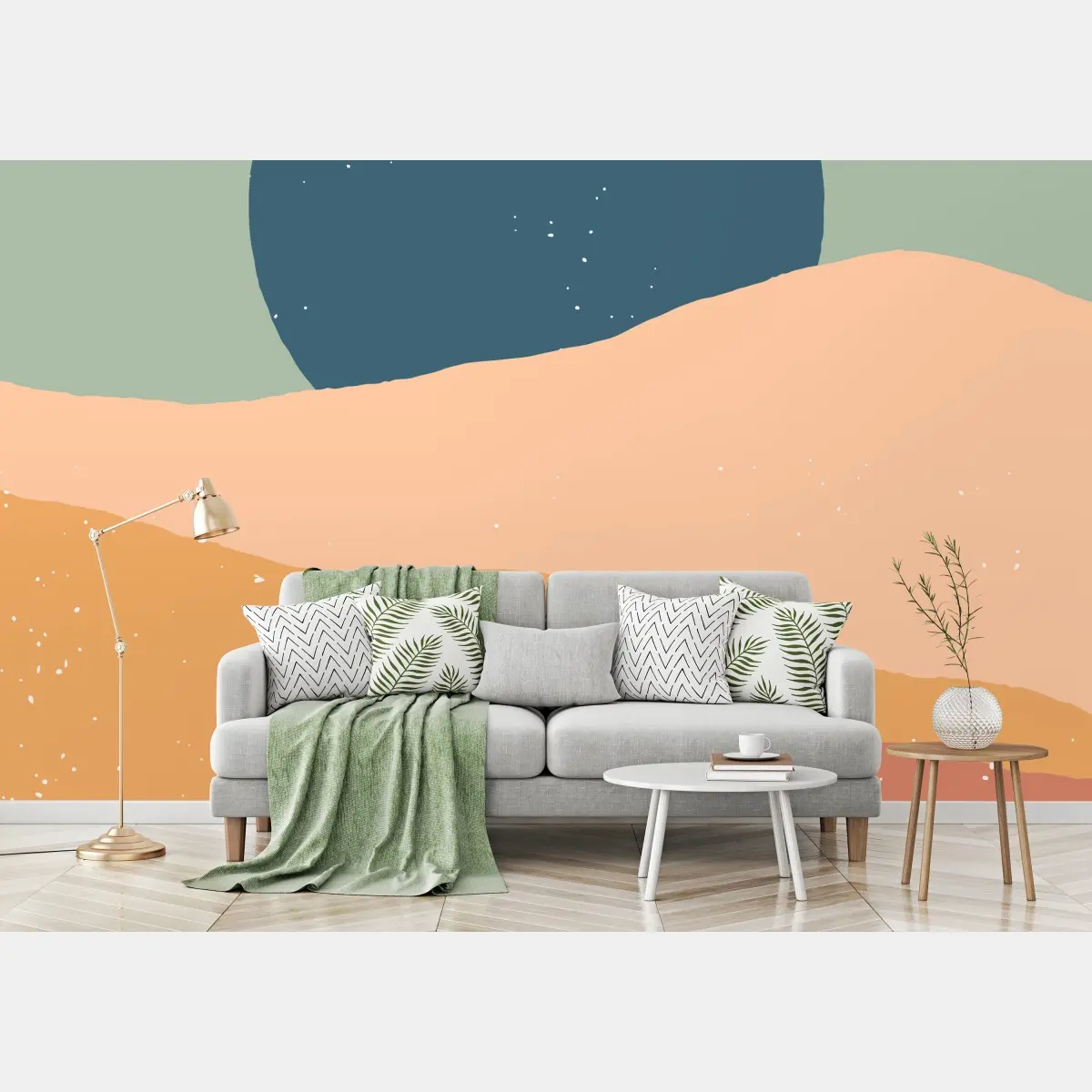 Wall mural abstract pastel desert landscape with moon • Wallissimo®