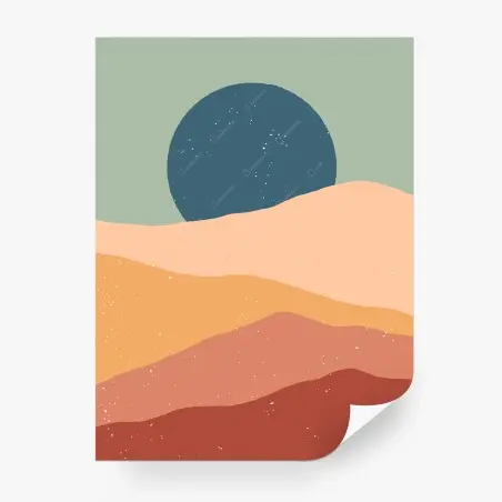 Wall mural abstract pastel desert landscape with moon • Wallissimo®