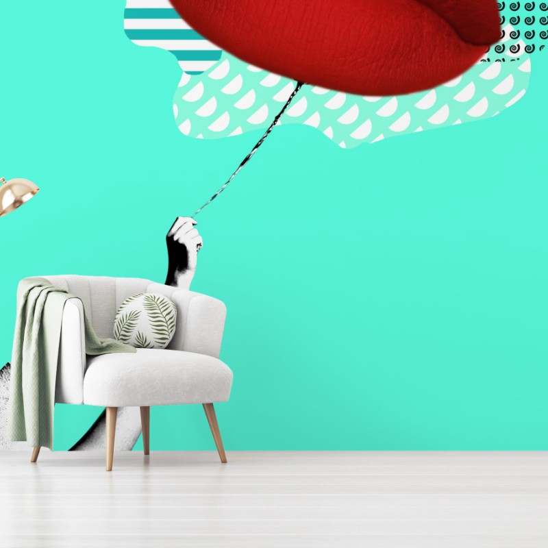 Wall mural bold red lips pop collage