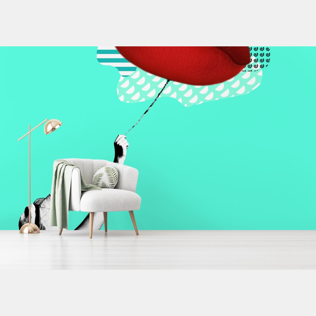Wall mural bold red lips pop collage • Wallissimo®
