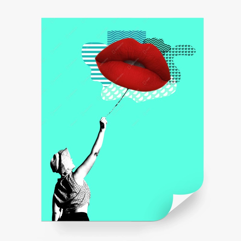 Wall mural bold red lips pop collage