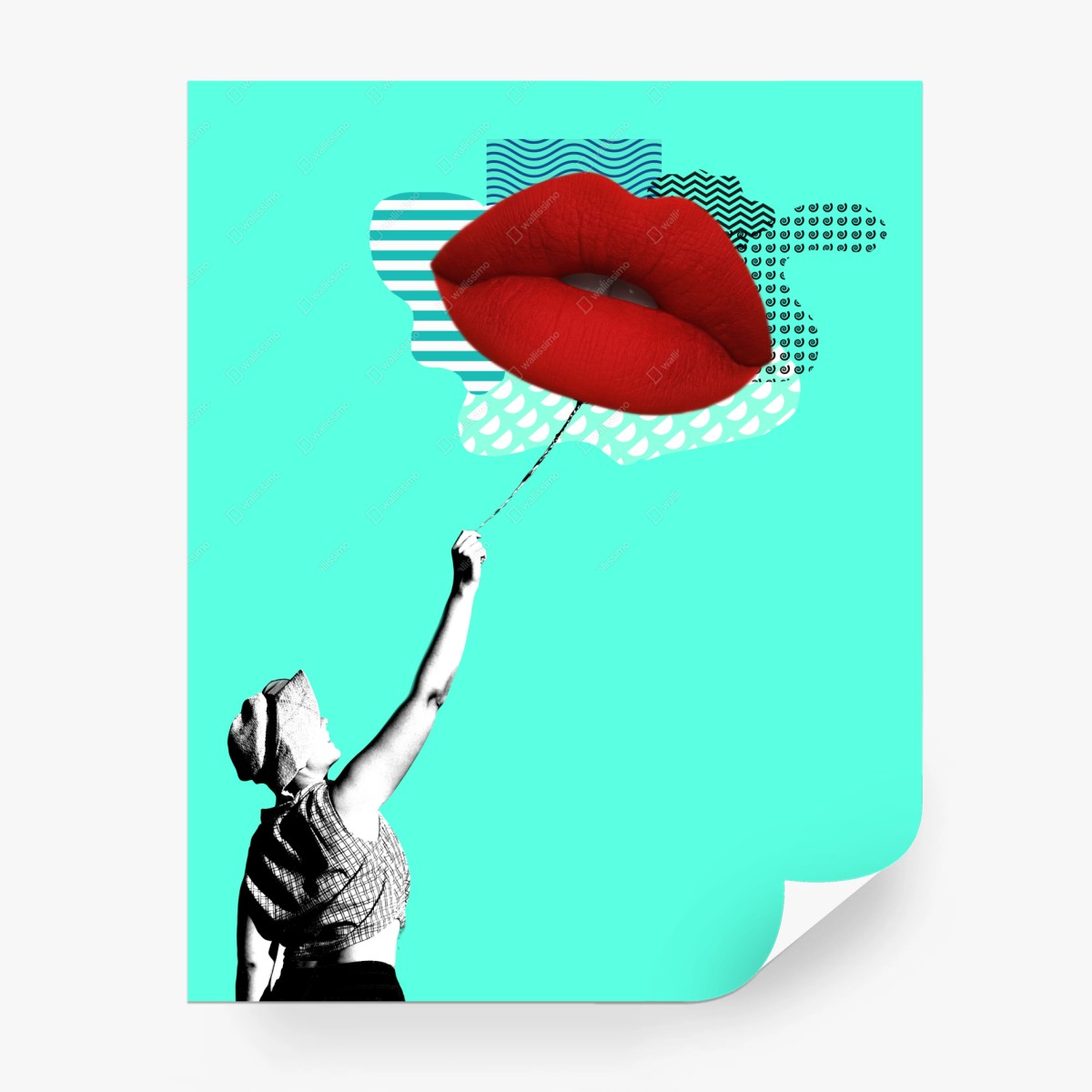 Wall mural bold red lips pop collage • Wallissimo®