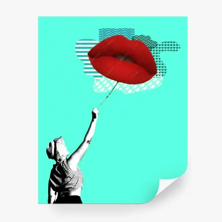Wall mural bold red lips pop collage • Wallissimo®