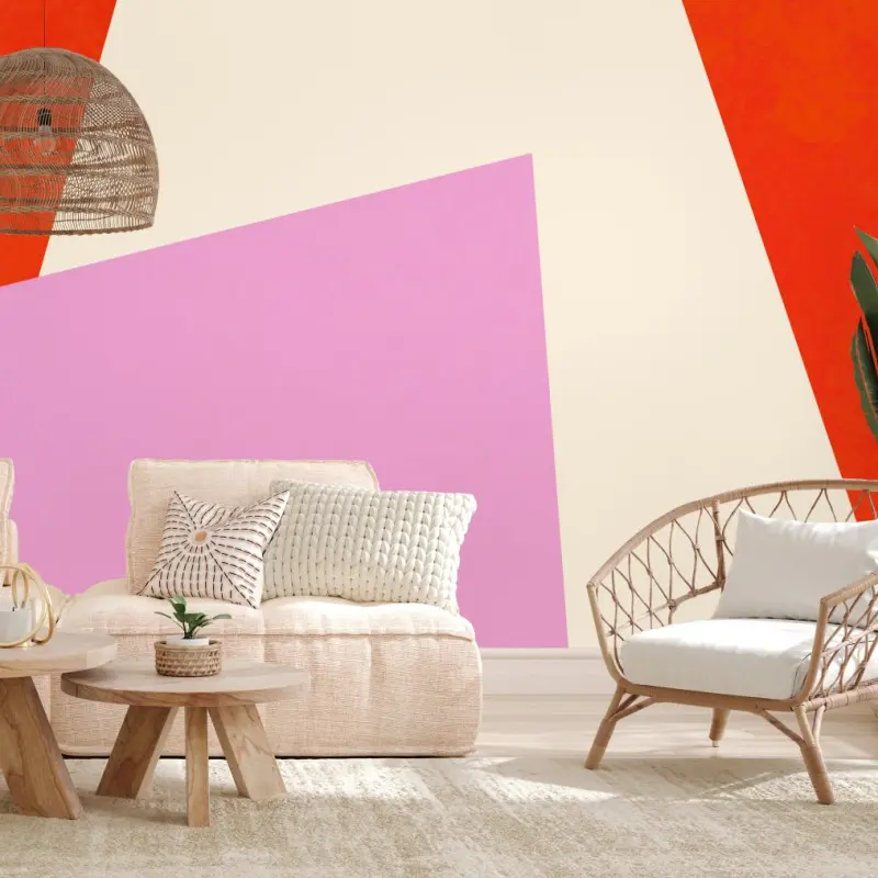 Wall mural bold geometric composition in orange and pink
