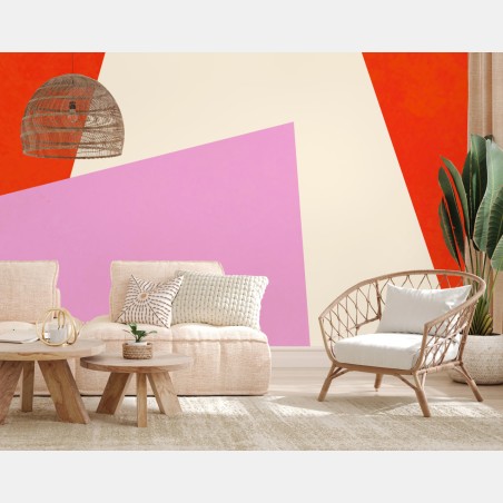 Wall mural bold geometric composition in orange and pink • Wallissimo®