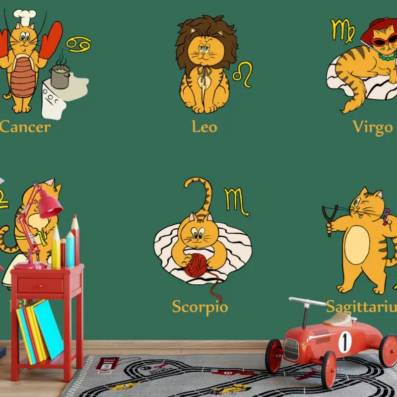 Wall mural playful zodiac cats wall art