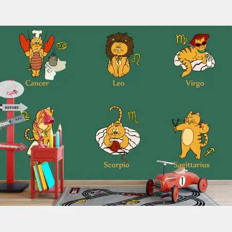 Wall mural playful zodiac cats wall art • Wallissimo®