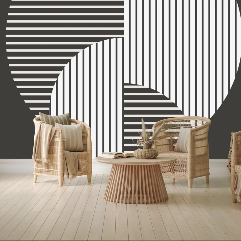 Wall mural interlocking geometric circles in monochrome