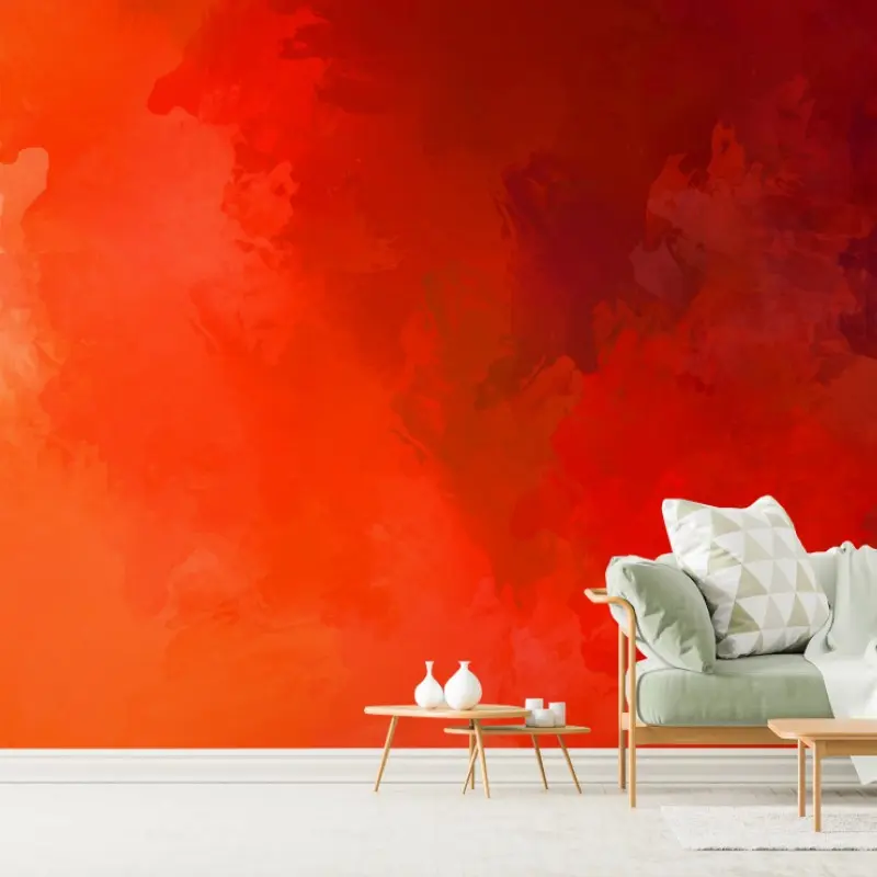 Wall mural vibrant red-orange abstract watercolor