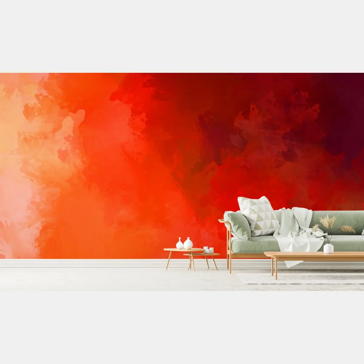Wall mural vibrant red-orange abstract watercolor • Wallissimo®