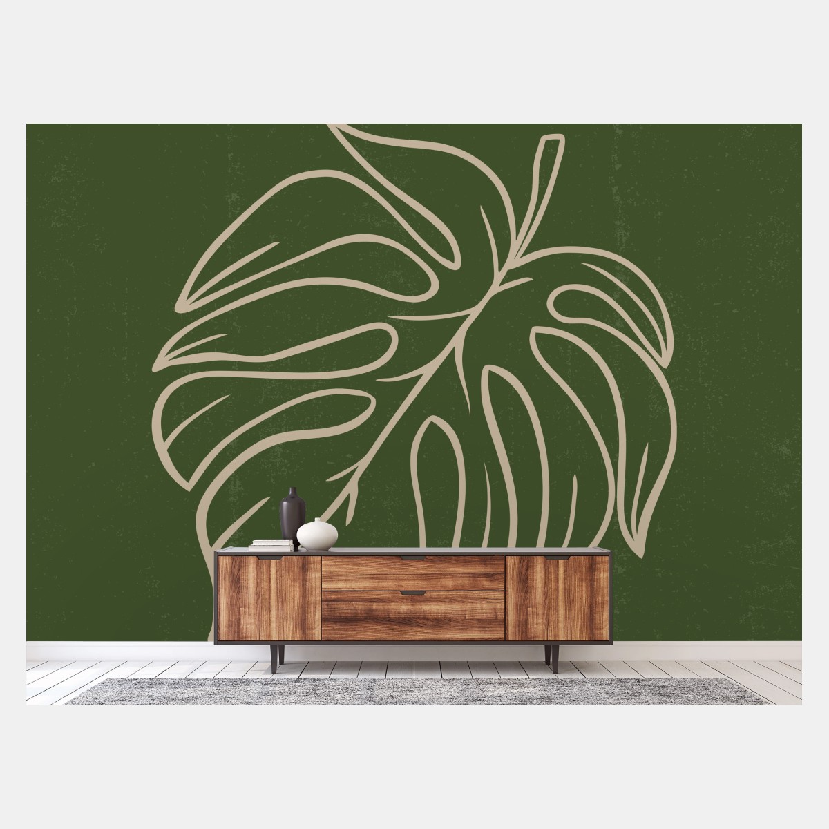 Wall mural minimalist monstera leaf botanical artwork • Wallissimo®