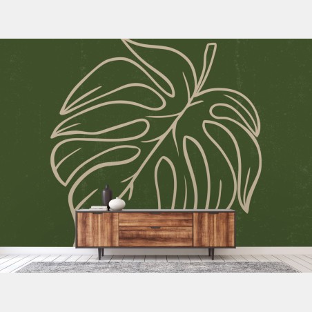 Wall mural minimalist monstera leaf botanical artwork • Wallissimo®
