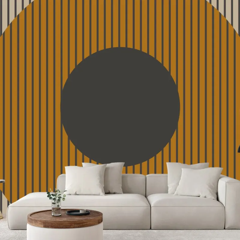 Wall mural golden geometric rings on striped background