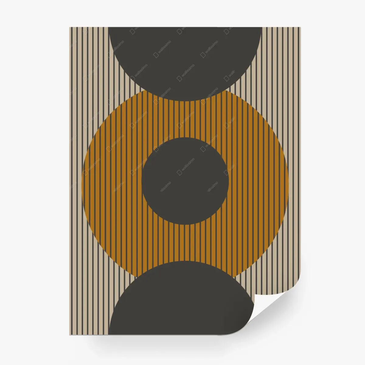 Wall mural golden geometric rings on striped background • Wallissimo®