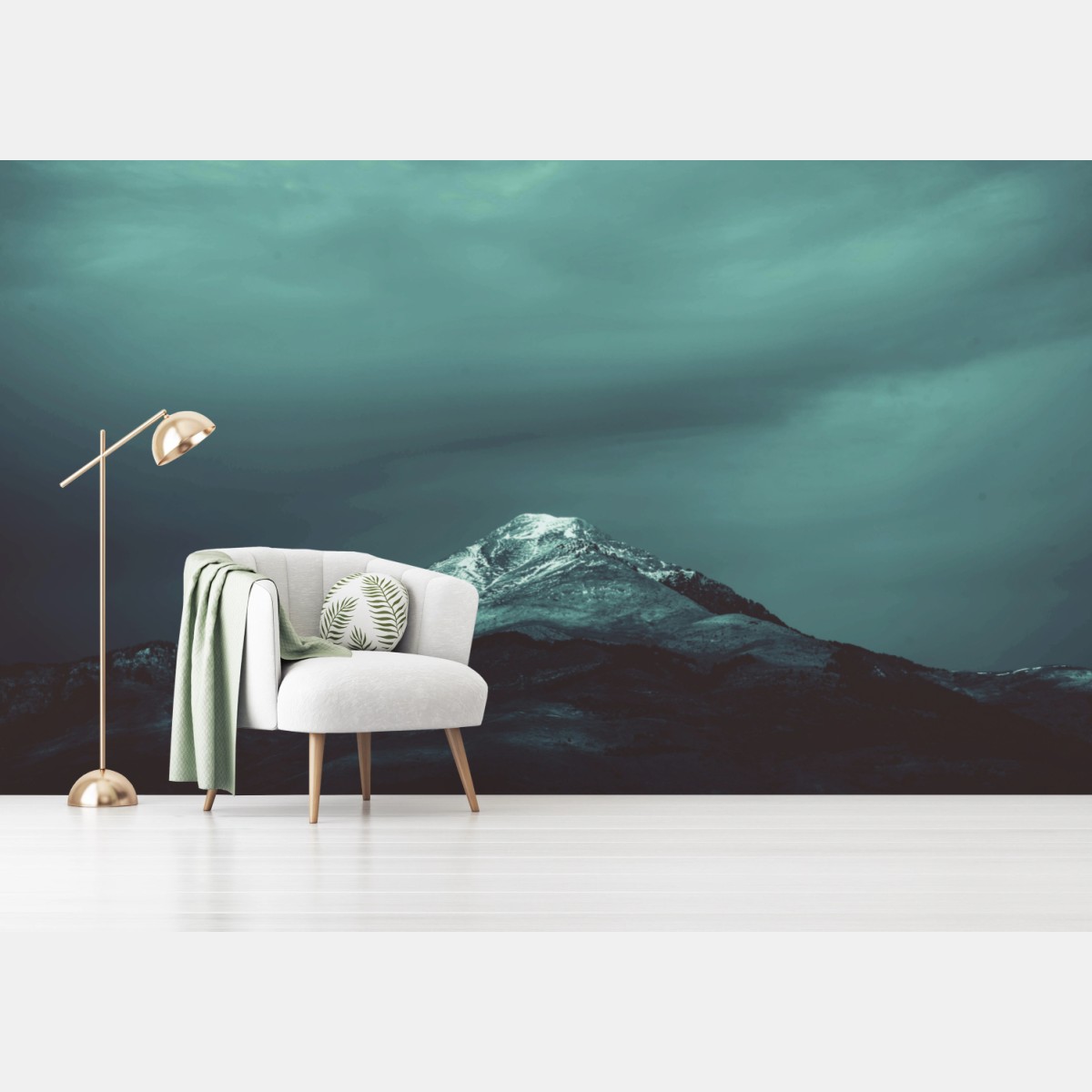 Wall mural turquoise mountain under a moody sky • Wallissimo®