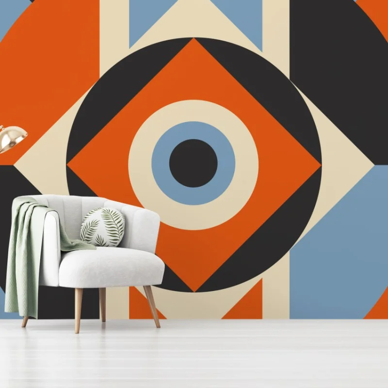 Wall mural abstract geometric composition in orange and blue
