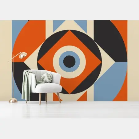 Wall mural abstract geometric composition in orange and blue • Wallissimo®