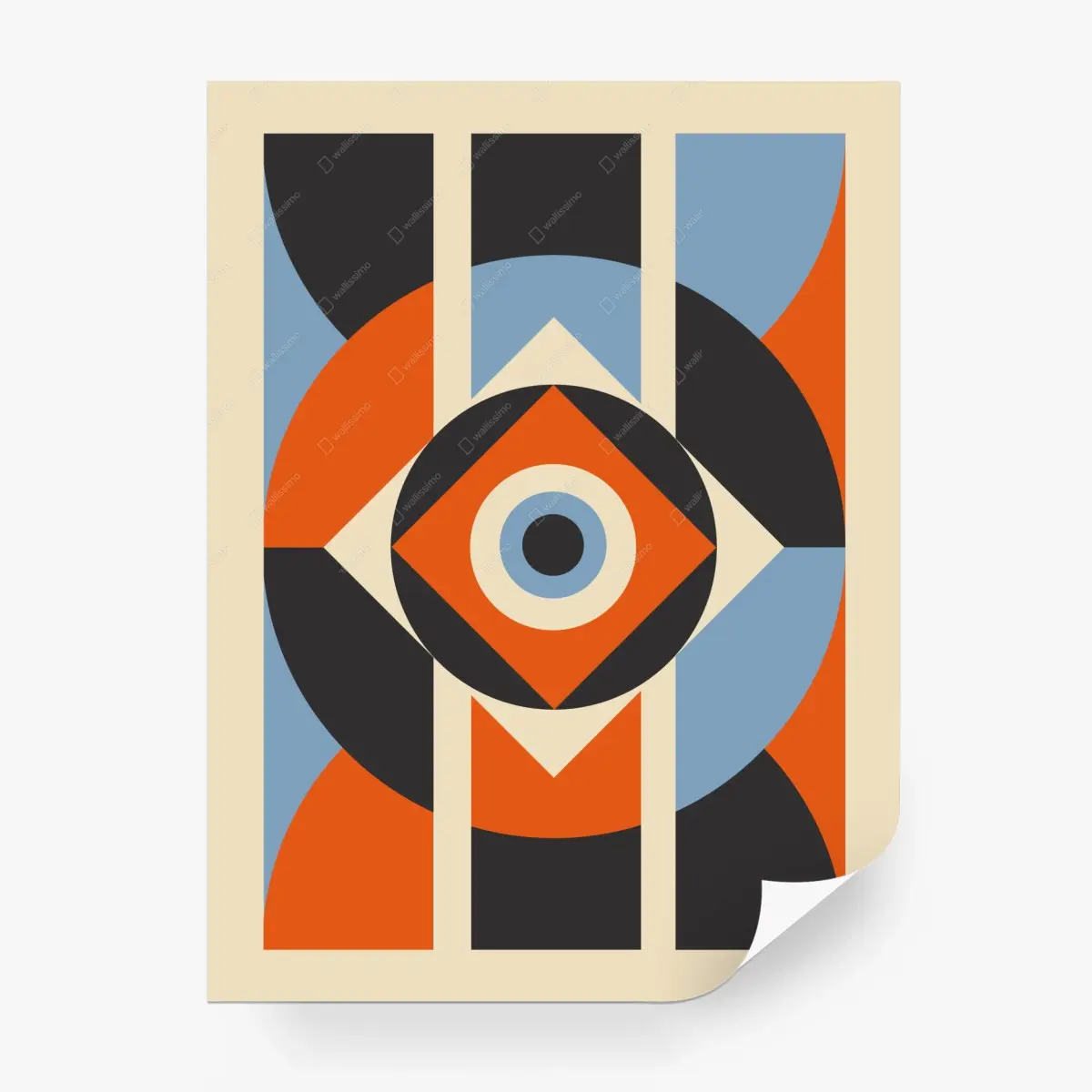 Wall mural abstract geometric composition in orange and blue • Wallissimo®