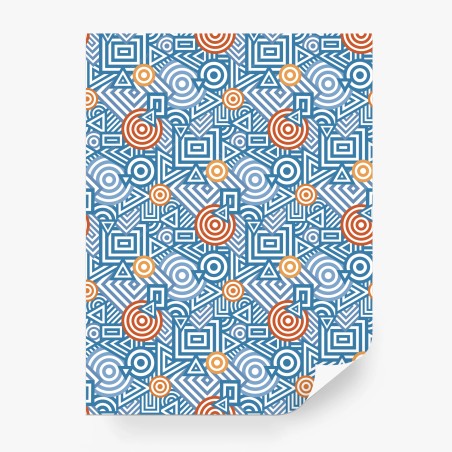 Wall mural blue geometric pattern with orange accents • Wallissimo®