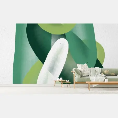 Wall mural green watercolor abstract composition • Wallissimo®