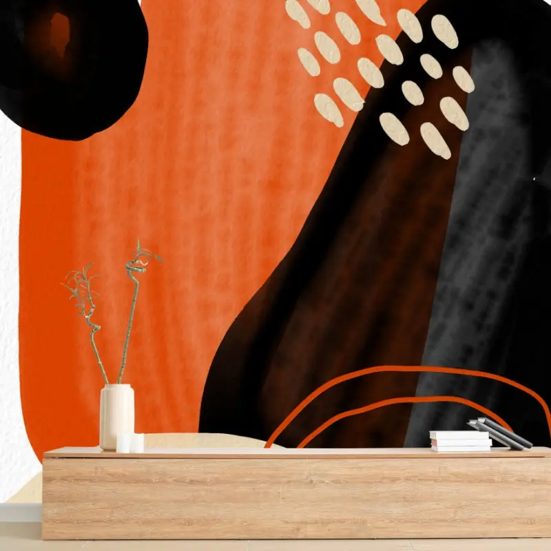 Wall mural warm abstract shapes in orange and black