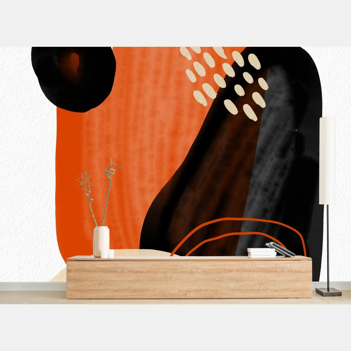 Wall mural warm abstract shapes in orange and black • Wallissimo®