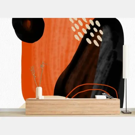Wall mural warm abstract shapes in orange and black • Wallissimo®