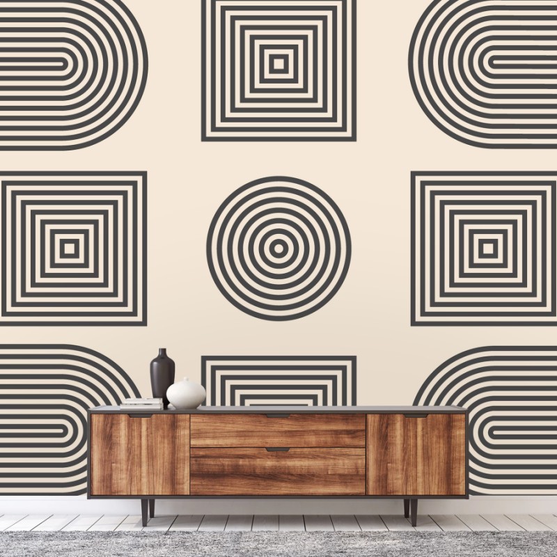 Wall mural concentric geometric pattern on beige