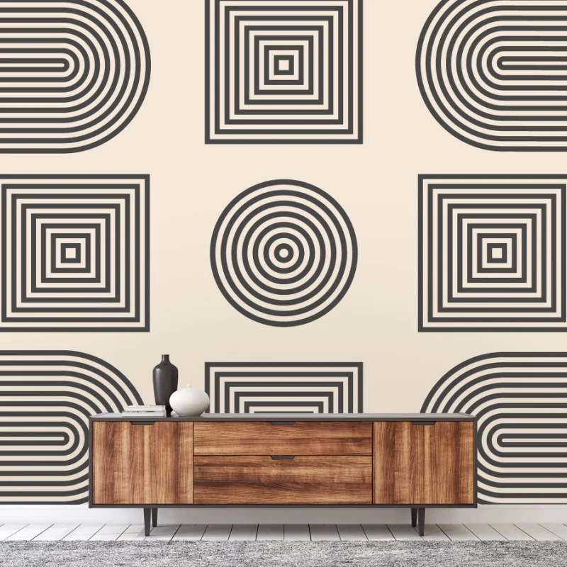 Wall mural concentric geometric pattern on beige