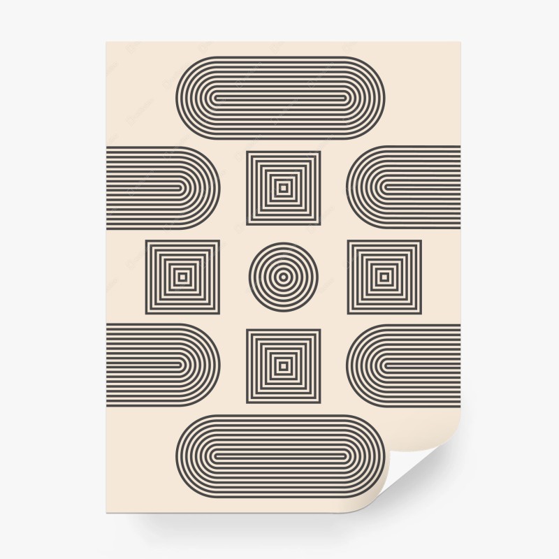 Wall mural concentric geometric pattern on beige