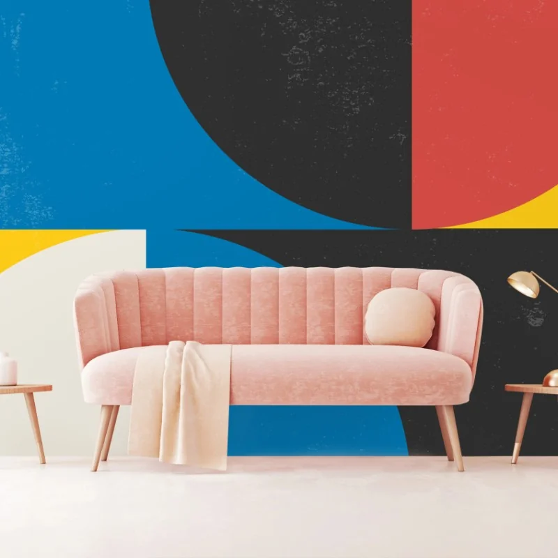 Wall mural bold geometric color block composition