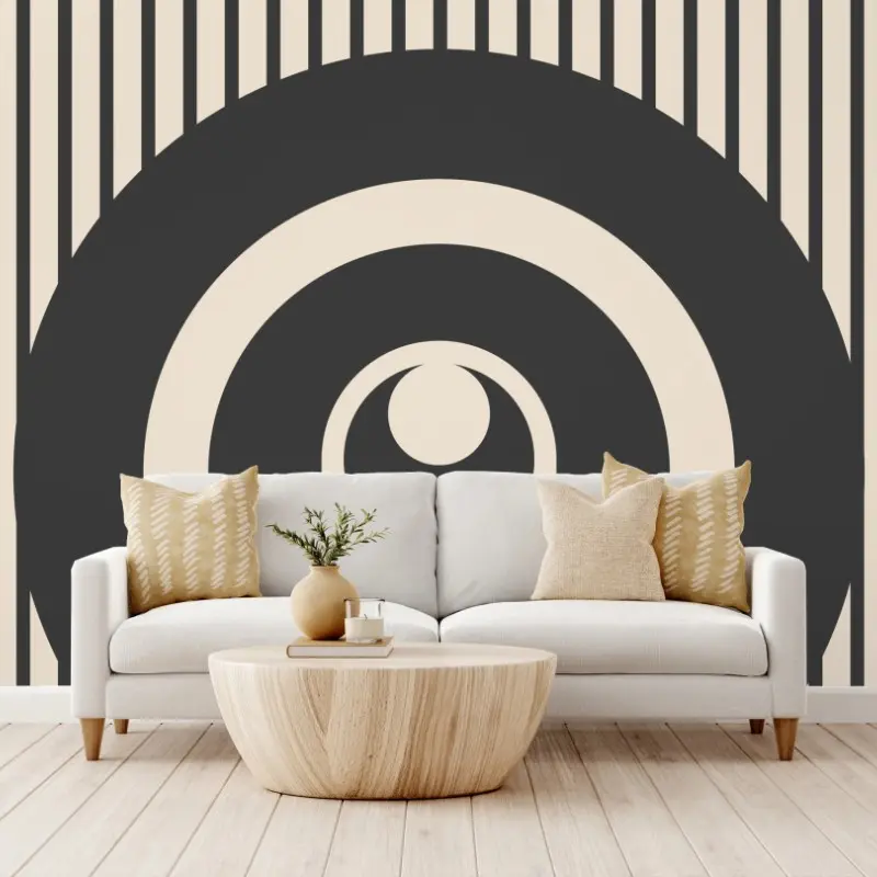Wall mural minimal geometric composition in beige and black