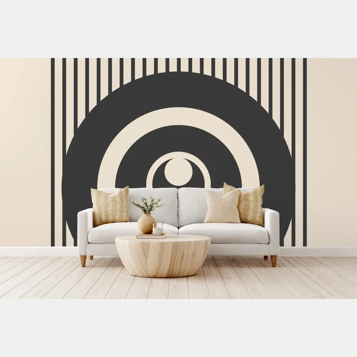 Wall mural minimal geometric composition in beige and black • Wallissimo®