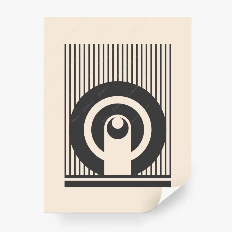 Wall mural minimal geometric composition in beige and black