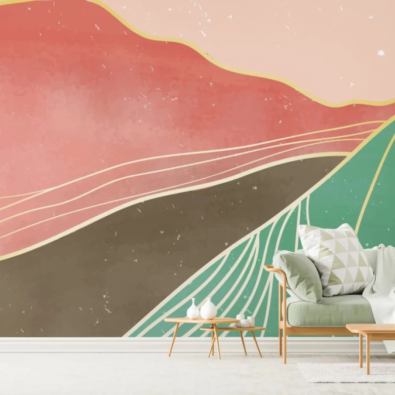 Wall mural pastel mountain landscape with sun