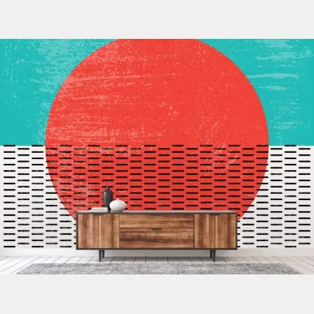 Wall mural turquoise sun geometric art • Wallissimo®