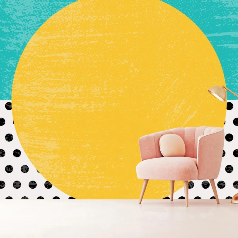 Wall mural bold yellow sun on turquoise geometric background