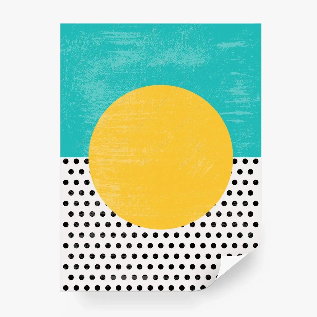 Wall mural bold yellow sun on turquoise geometric background • Wallissimo®