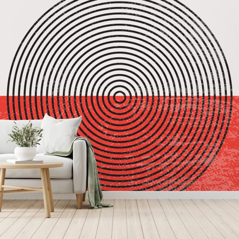 Wall mural red concentric circle abstract print