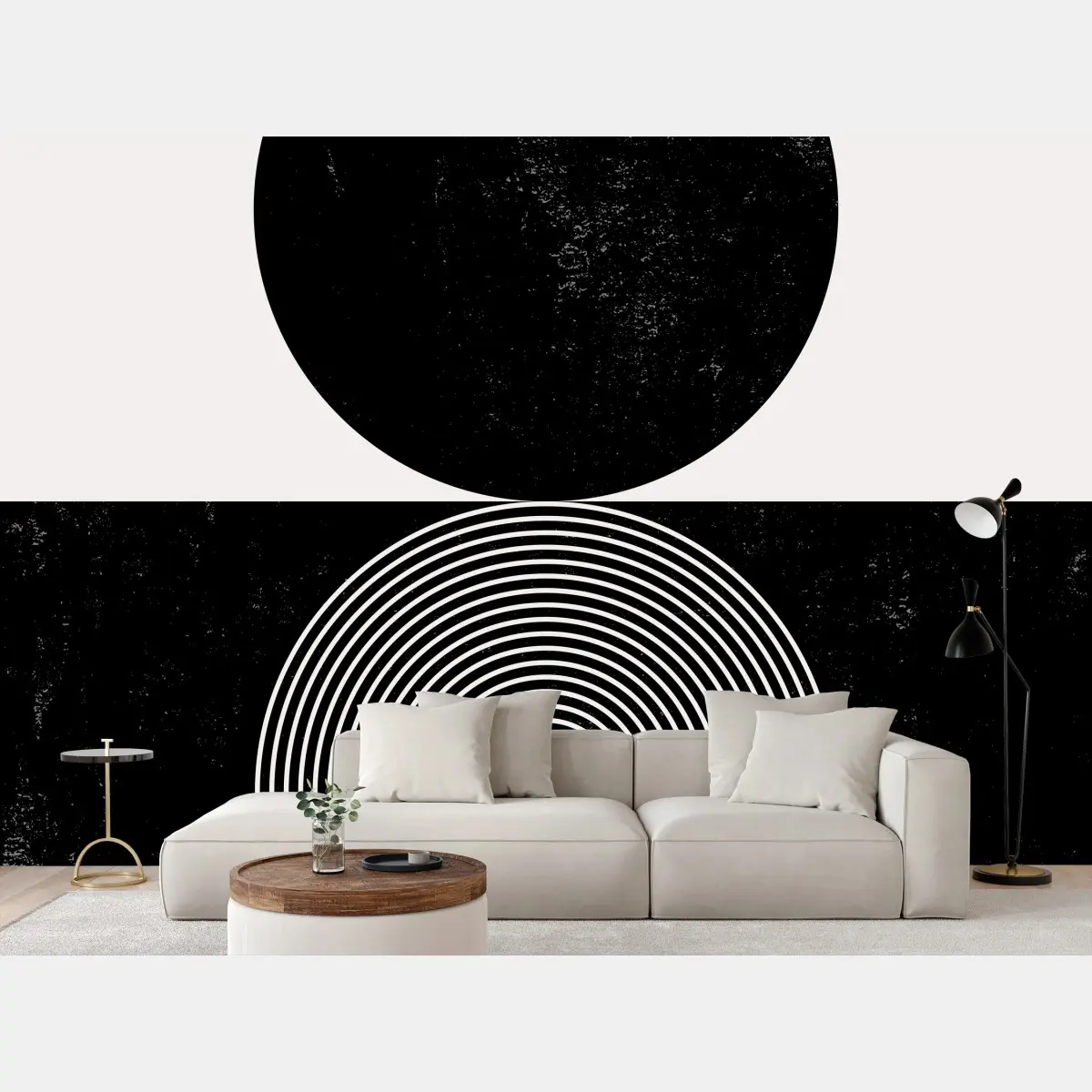Wall mural minimal black and white geometric circles • Wallissimo®