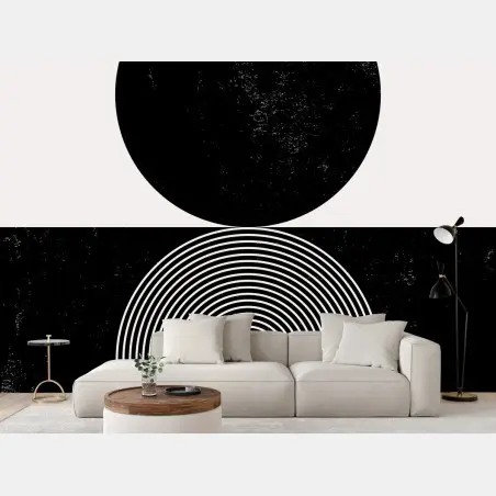 Wall mural minimal black and white geometric circles • Wallissimo®