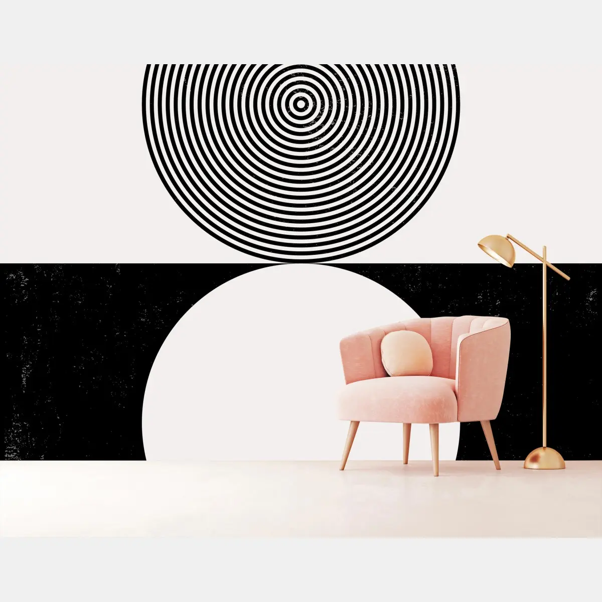 Wall mural minimal black and white concentric circles • Wallissimo®