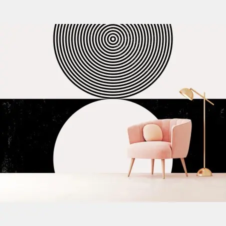 Wall mural minimal black and white concentric circles • Wallissimo®