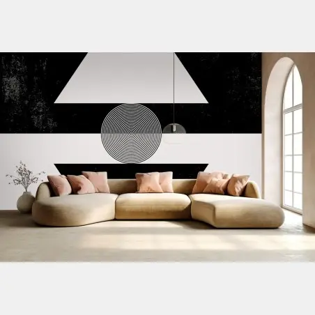 Wall mural geometric contrast triangles with concentric circle • Wallissimo®