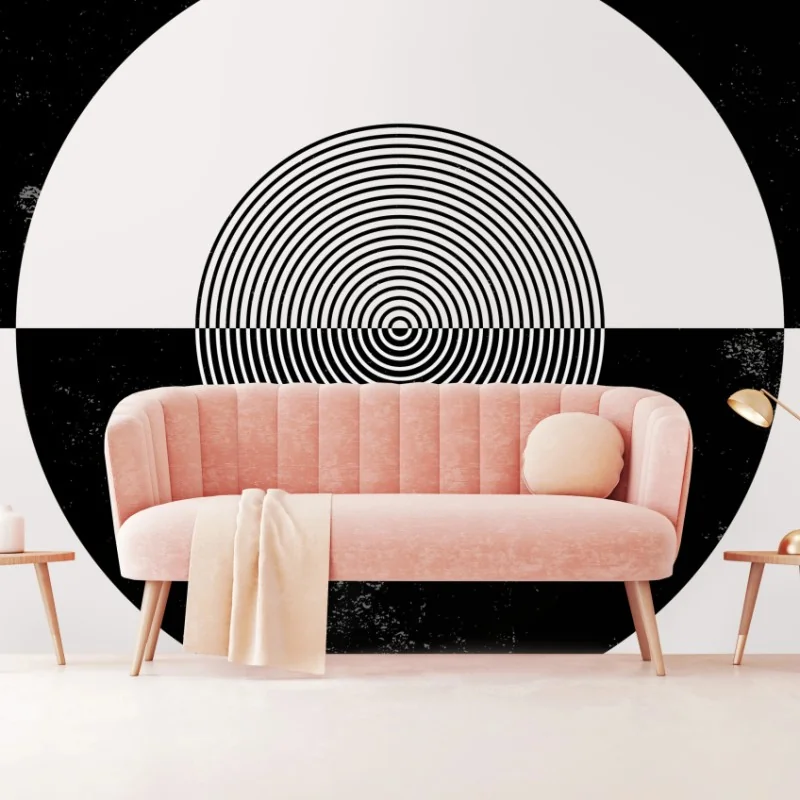 Wall mural monochrome concentric circle composition