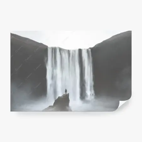 Wall mural silhouette at a misty waterfall • Wallissimo®