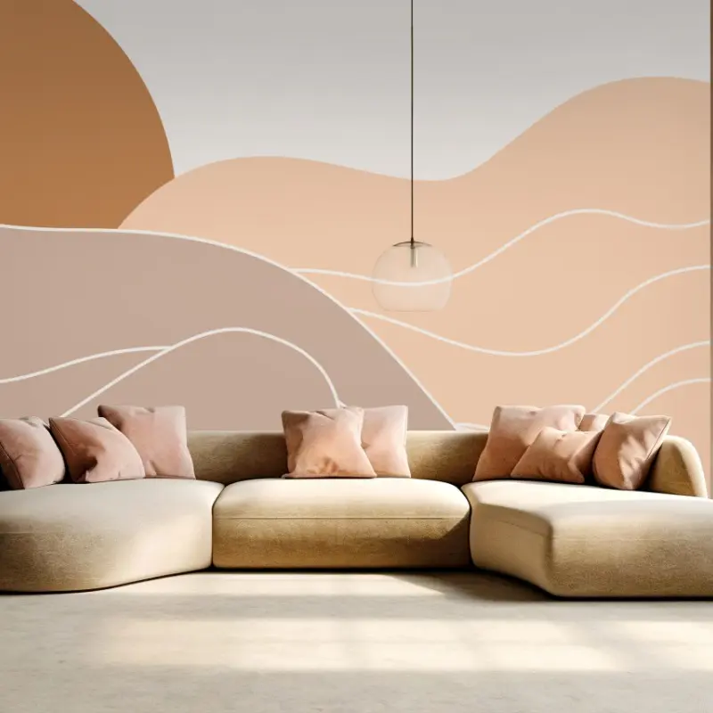 Wall mural earthy pastel landscape with sun
