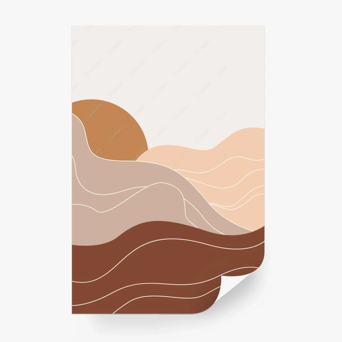 Wall mural earthy pastel landscape with sun • Wallissimo® Wall mural earthy pastel landscape with sun • Wallissimo®