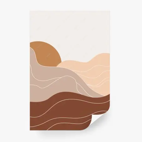 Wall mural earthy pastel landscape with sun • Wallissimo®